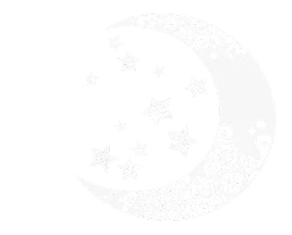 small crescent moon featuring small starts orbiting it